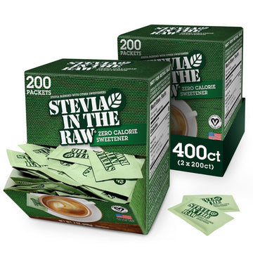 Stevia In The Raw, Plant Based Zero Calorie Sweetener, No Erythritol, Sugar Substitute For Coffee, Hot & Cold Drinks, Suitable For Diabetics, Vegan, Gluten-Free, 200 Count Packets (Pack Of 2)