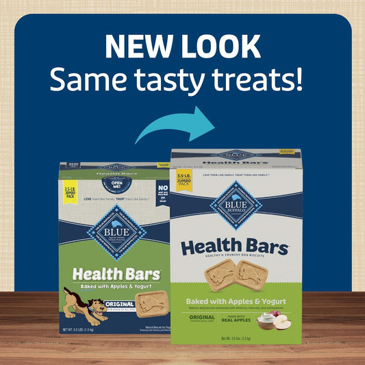 Blue Buffalo Health Bars Natural Crunchy Dog Treats Biscuits, Apple & Yogurt 56-oz Box