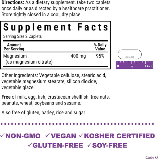Bluebonnet Nutrition Magnesium Citrate, 400Mg Of Magnesium, Maximum Absorption, Supports Immune Health & Energy Production*, Soyfree, Gluten-Free, Non-Gmo, Kosher, Dairy Free, Vegan, 120 Caplets