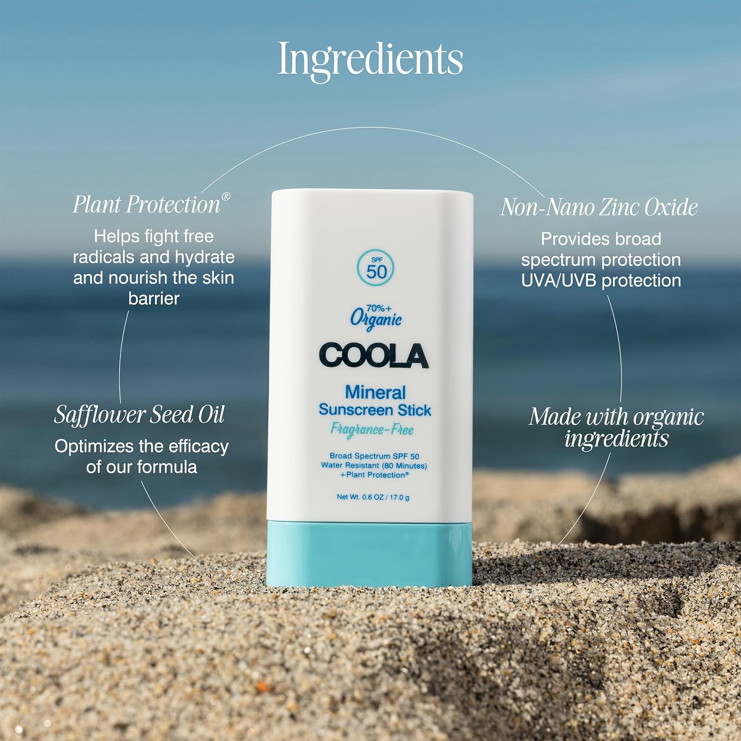 Coola Organic Mineral Sunscreen Spf 50 Sunblock Stick, Dermatologist Tested Skin Care For Daily Protection, Vegan And Gluten Free, 0.6 Oz : Beauty & Personal Care