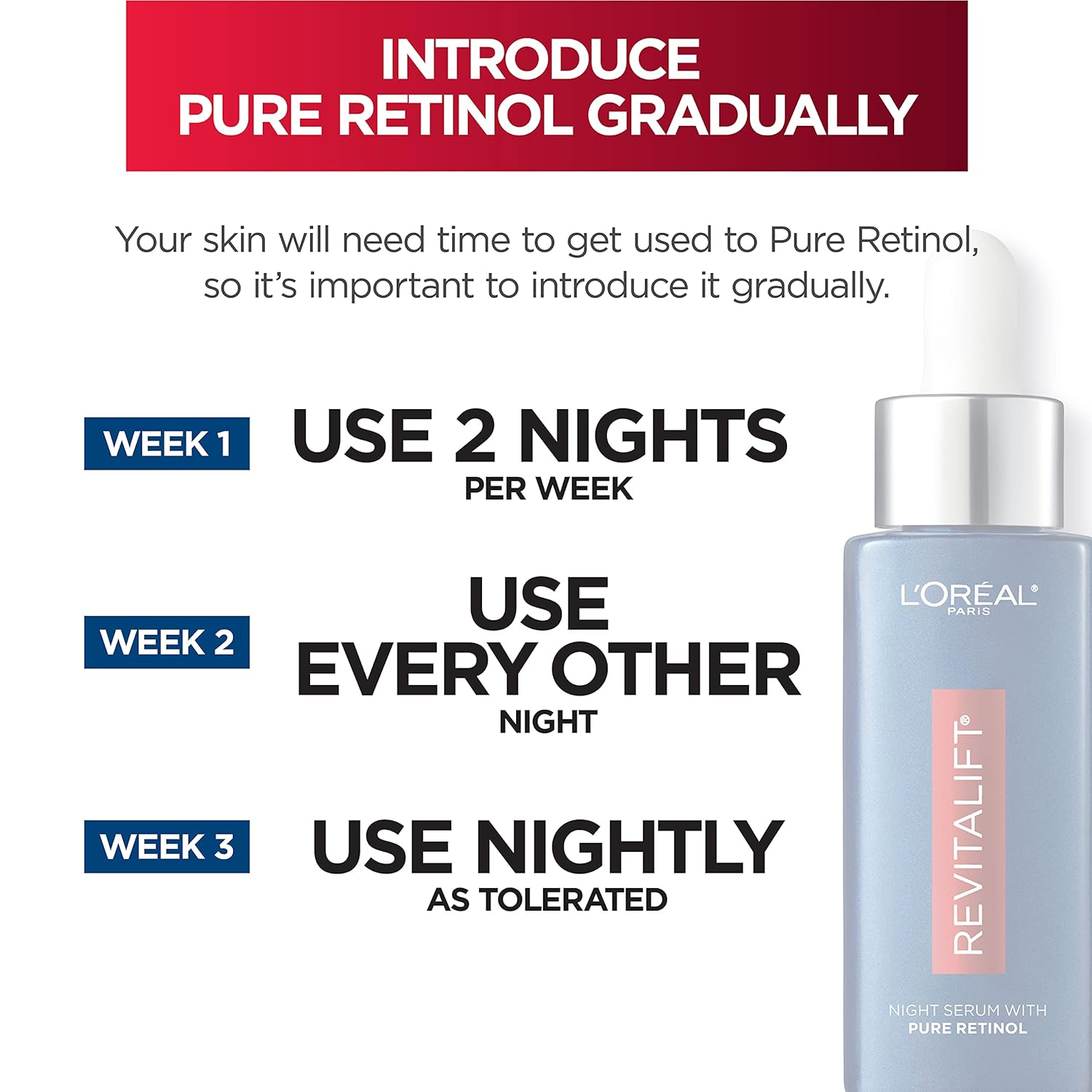L'Oreal Paris Revitalift 0.3% Pure Retinol Night Serum, Reduce Deep Wrinkles, Fragrance Free 1 oz + Moisturizer Sample : Beauty & Personal Care