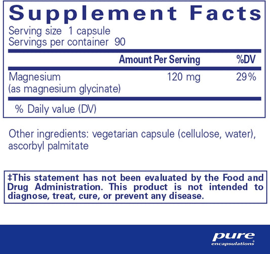 Pure Encapsulations Magnesium (Glycinate) - Supplement To Support Stress Relief, Sleep, Heart Health, Nerves, Muscles, And Metabolism - With Magnesium Glycinate Capsules