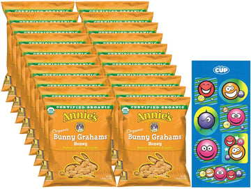 Annie's Organic Baked Graham Snacks Honey Bunny Grahams (Pack of 20) with By The Cup Stickers
