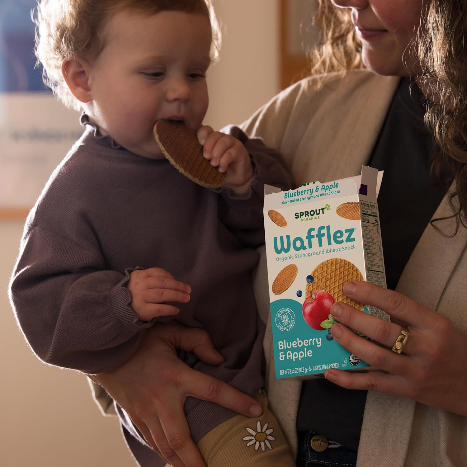 Sprout Organics, Toddler Snacks, Cocomelon Blueberry Apple Wafflez, Single Serve Waffles, 50-Count