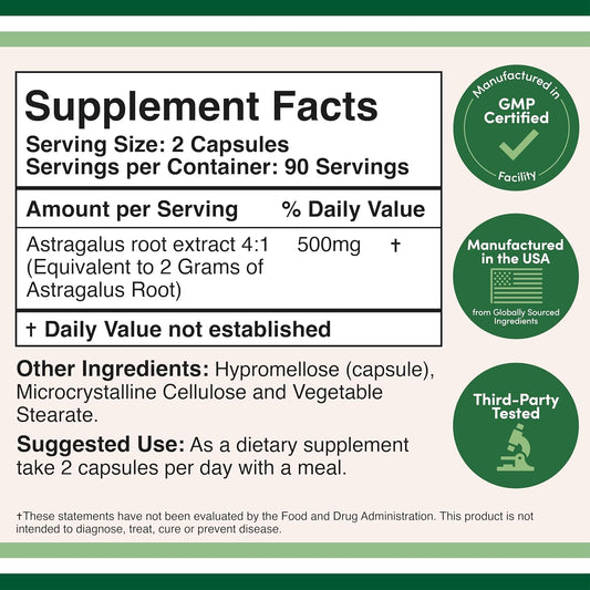 Double Wood Supplements Immune Boosting Astragalus 500Mg 180 Capsules - Rich In Flavonoids And Polysaccharides - Non-Gmo, Gluten Free, Third Party Tested