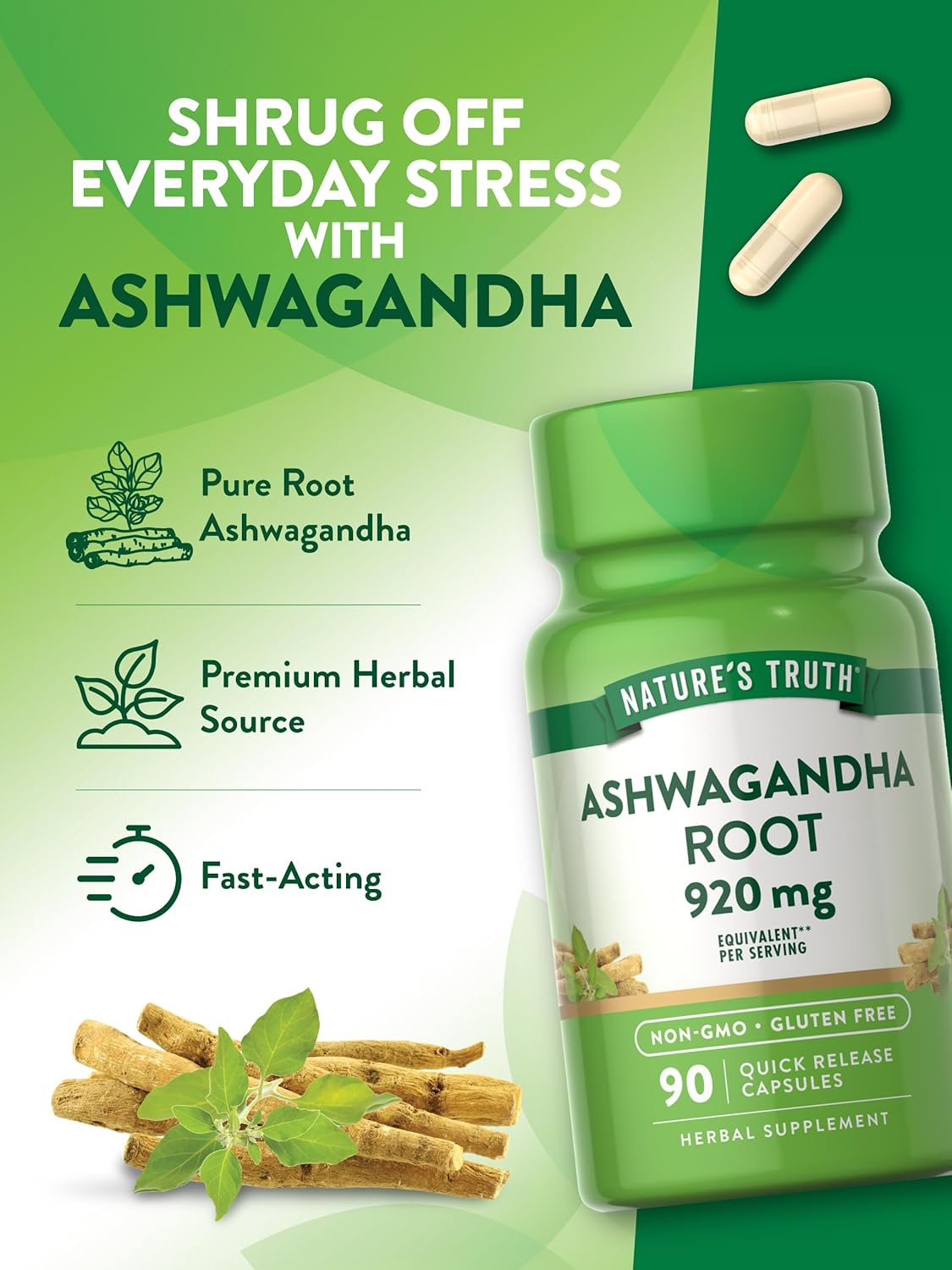 Nature's Truth Ashwagandha Capsules | 920 mg | 90 Count | Non-GMO & Gluten Free Supplement : Health & Household