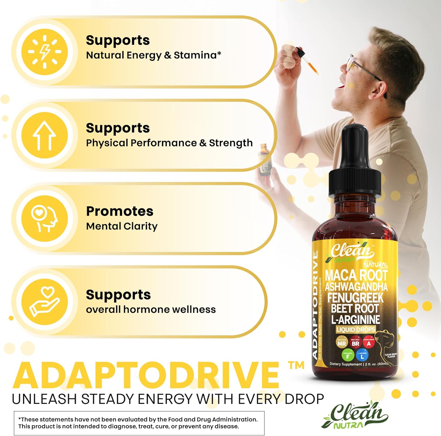 Clean Nutra Organic Maca Root Liquid Drops With Ashwagandha, Fenugreek, Beet Root And L-Arginine Liquid Multivitamin For Women And Men - Adapto Drive : Health & Household