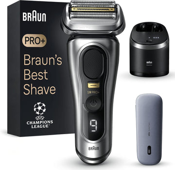 Braun Series 9 Pro+ Electric Shaver For Men, 5 Shave Elements & Precision Hair Trimmer, Smartcare Center, Powercase, Wet & Dry Electric Razor, 9477Cc, Silver