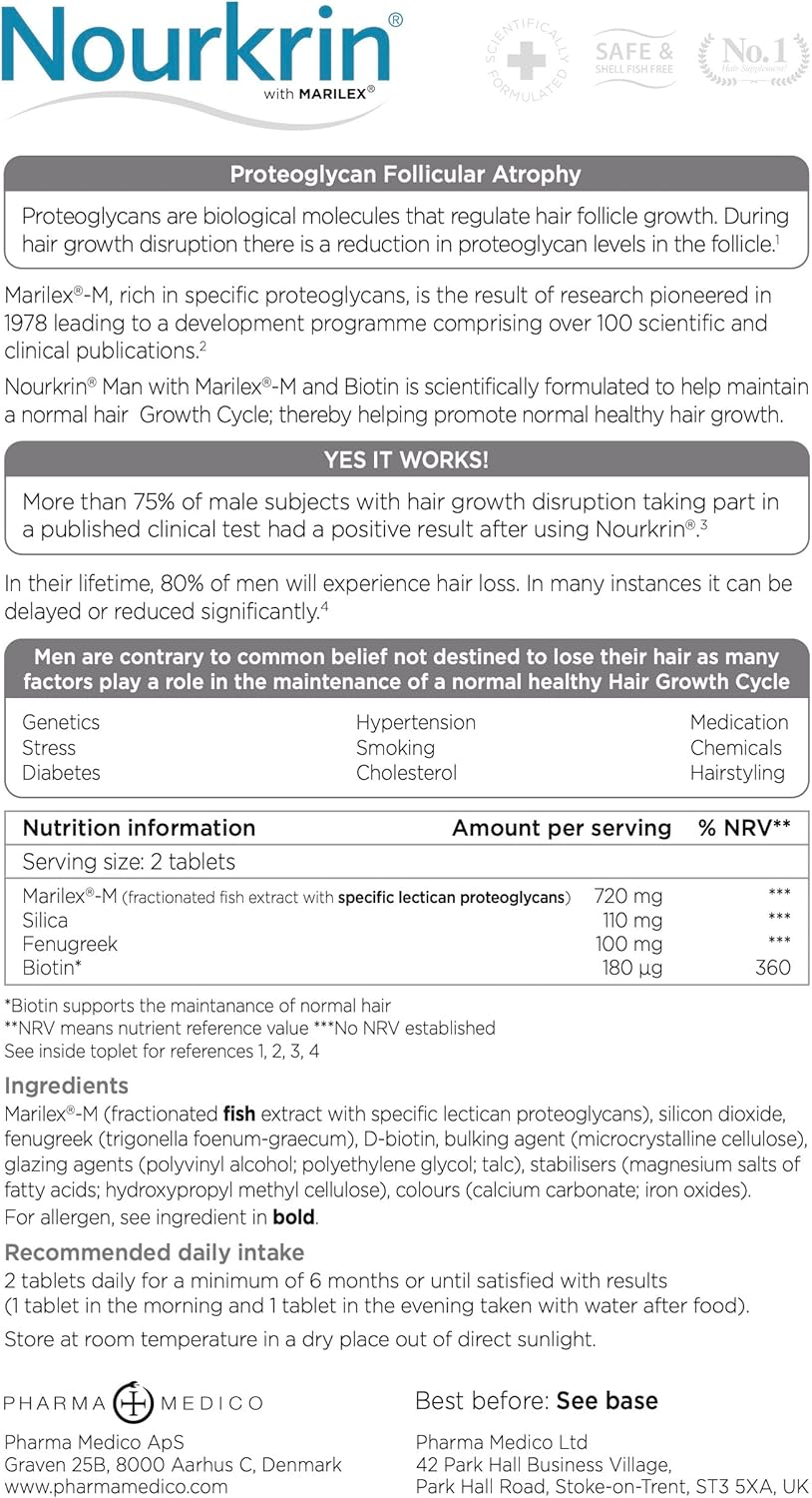 Nourkrin Man For Hair Growth And Hair Preservation Food Supplement With Marilex-M Biotin And Fenugreek (180 Tablets With Shampoo And Conditioner)