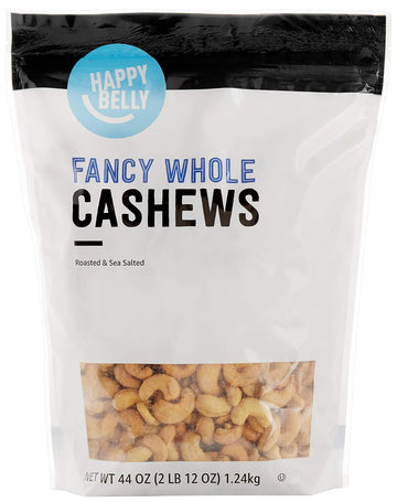 Amazon Brand - Happy Belly Fancy Whole Cashews, Roasted And Sea Salted, 44 Ounce (Pack Of 1)