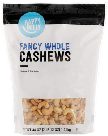 Amazon Brand - Happy Belly Roasted & Sea Salted Fancy Whole Cashews, 2.75 pound (Pack of 1)