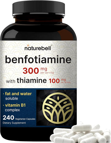 Naturebell Benfotiamine 300Mg With Thiamine 100Mg Per Serving | 240 Veggie Capsules – Essential Vitamin B1 Benfotiamine Supplement – Vegetarian Friendly