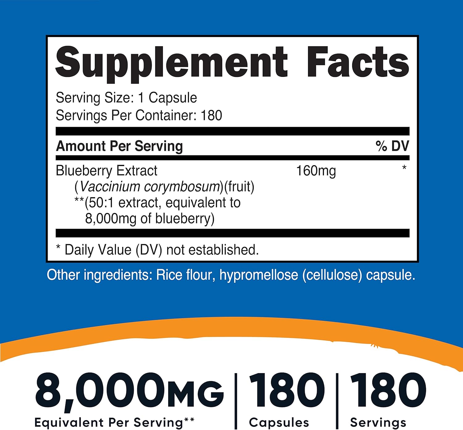 Nutricost Blueberry Extract 8000mg Strength, 180 Capsules - Vegetarian, from 160mg 50:1 Extract, Gluten Free and Non-GMO