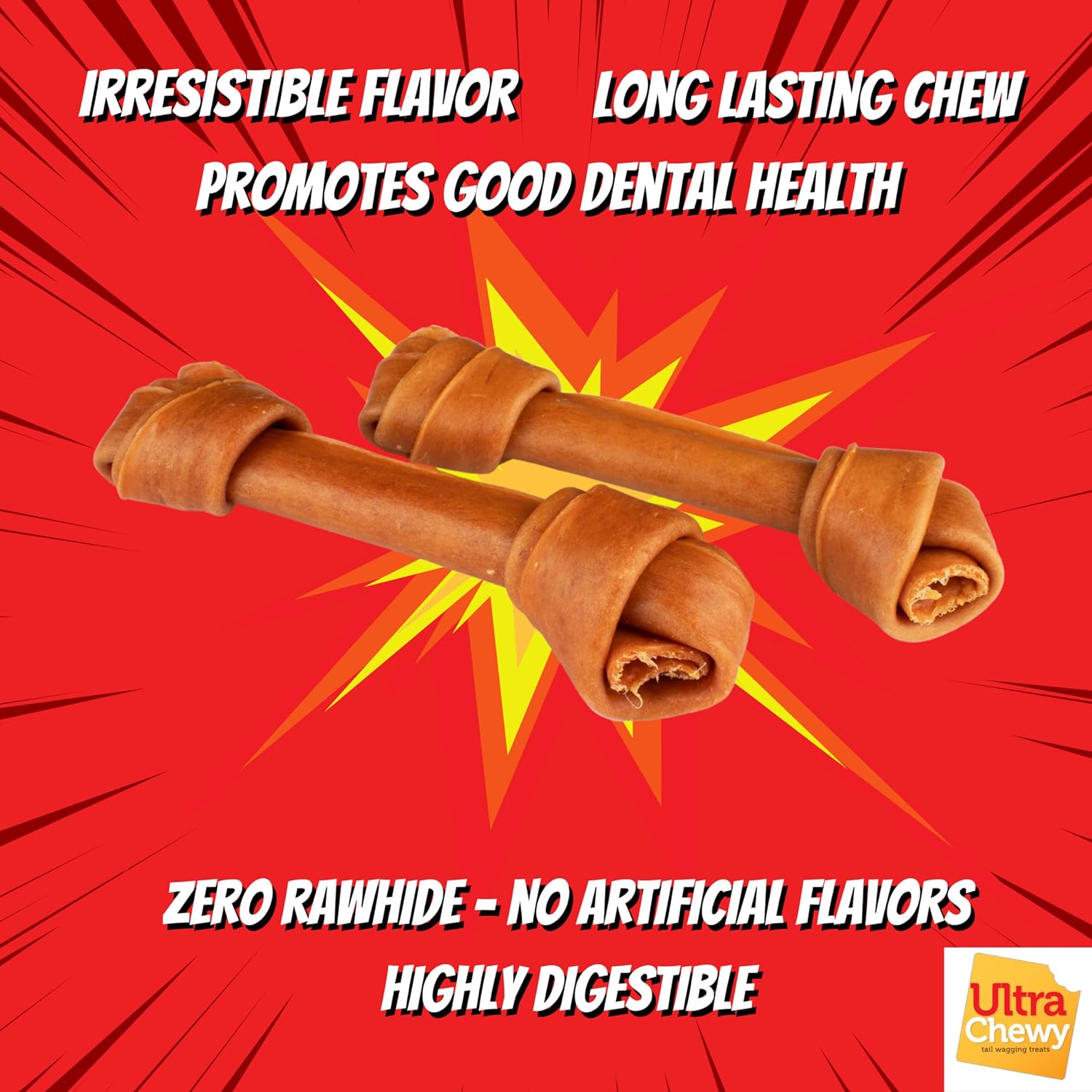 Ultra Chewy Turkey Tendon Knotted Bones for Dogs - Premium All-Natural, Hypoallergenic, Long-Lasting Dog Chew Treat, Easy to Digest, Ingredient Sourced from USA (5 Inches - 3 Pack) : Pet Supplies