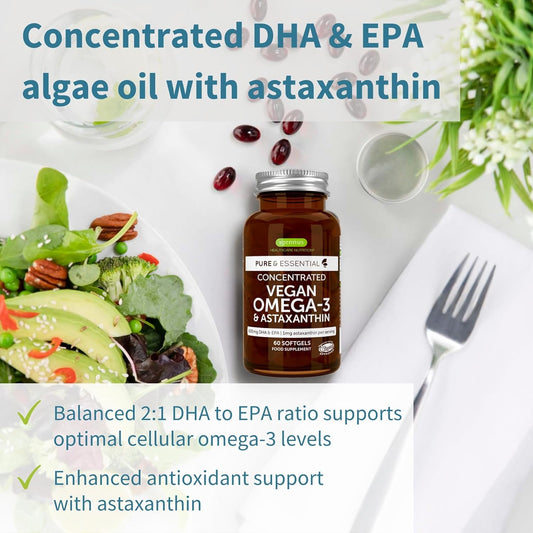 Vegan Dha & Epa Omega 3 Algae Oil & Astaxanthin Antioxidant, 1344Mg Om77 Grams