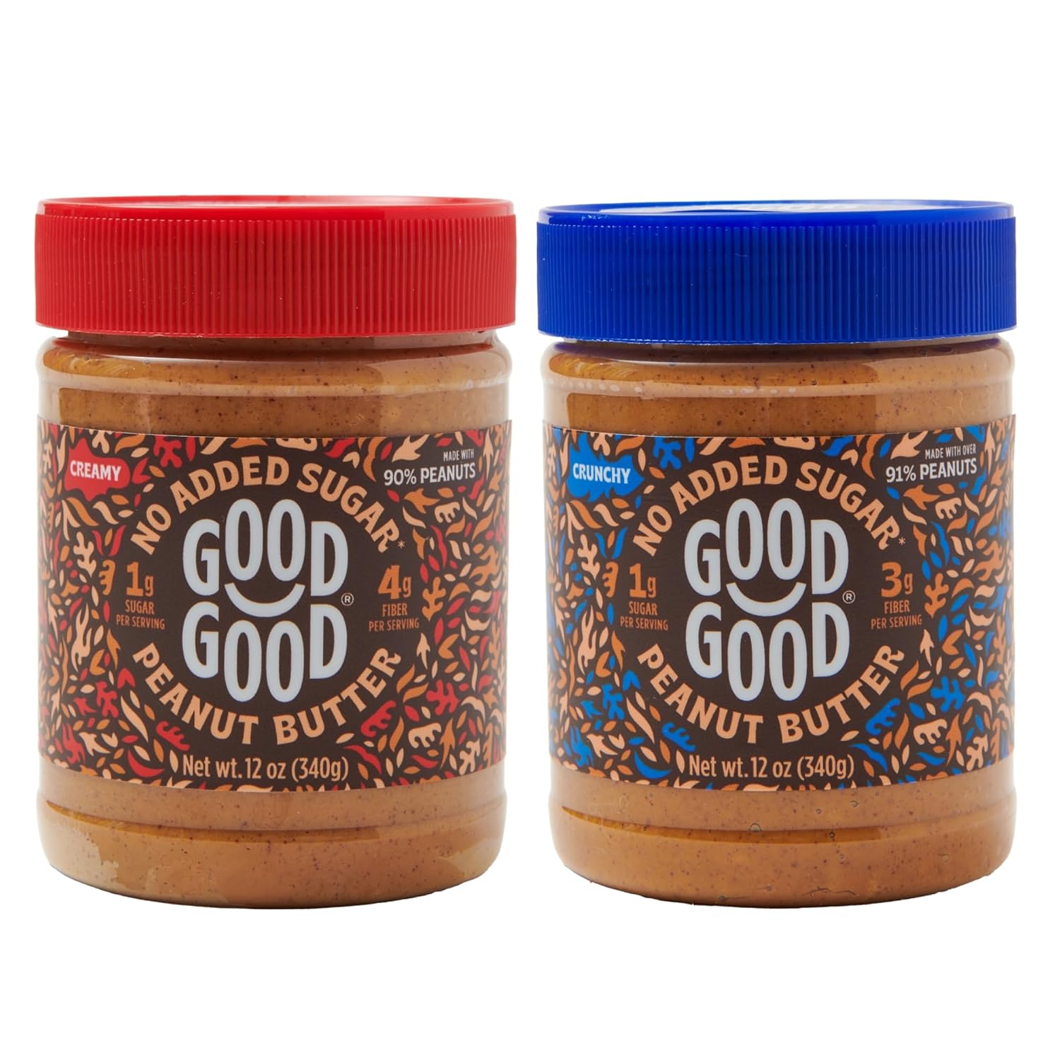 Good Good Crunchy & Creamy Peanut Butter - Keto Friendly - Low Carb & No Added Sugars - Vegan - Gluten Free - Non-Gmo - 340G Jars : Grocery & Gourmet Food