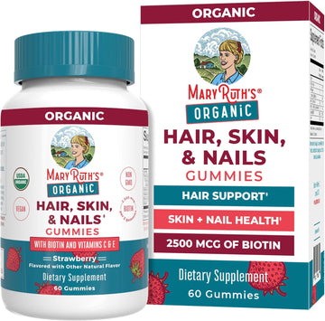 Maryruth Organics Hair | Skin | And Nails Vitamins | Biotin Gummies With Vitamin C & Vitamin E | Hair Growth Vitamins | Skin Care | Nail Strength | Usda Organic Gummies For Ages 14+ | 60 Count