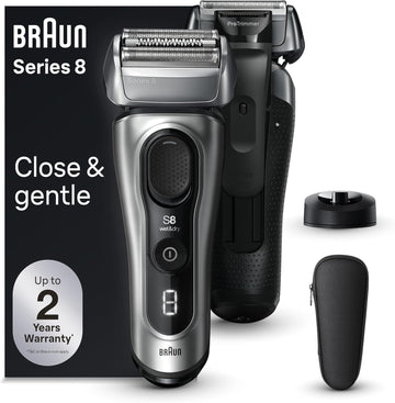 Braun Series 8 Electric Razor For Men, With 4+1 Shaving Elements & Precision Long Hair Trimmer, Close & Gentle Even On Dense Beards, Wet & Dry Electric Razor With 60Min Runtime, 8517S Galvano Silver