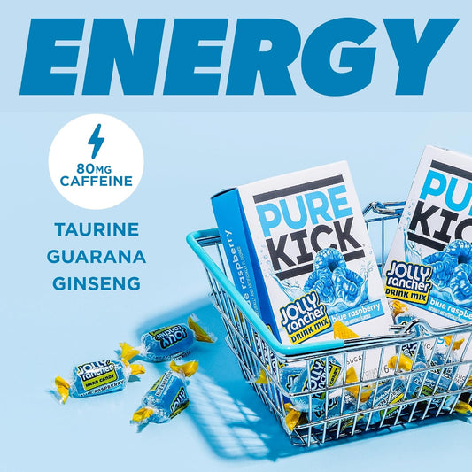 Pure Kick Energy Singles To Go Drink Mix, Jolly Rancher Blue Raspberry, Includes 12 Boxes With 6 Packets In Each Box, 72 Total Packets