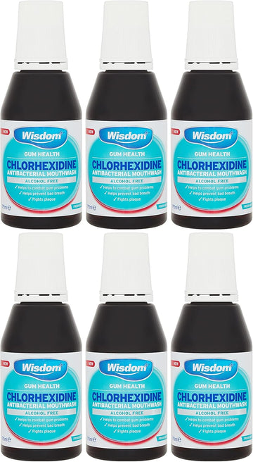 6 x Wisdom Chlorhexidine Antibacterial Alcohol Free Mint Mouthwash 175ml