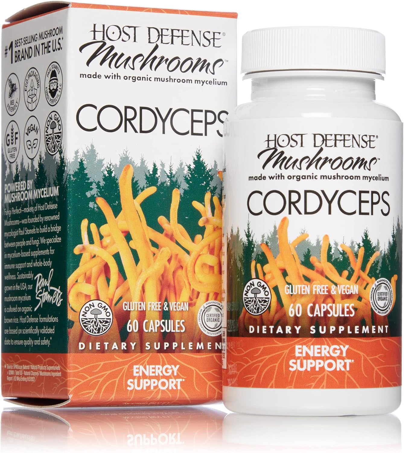 Host Defense, Cordyceps Capsules, Energy and Stamina Support, Mushroom Supplement, Unavored, 60