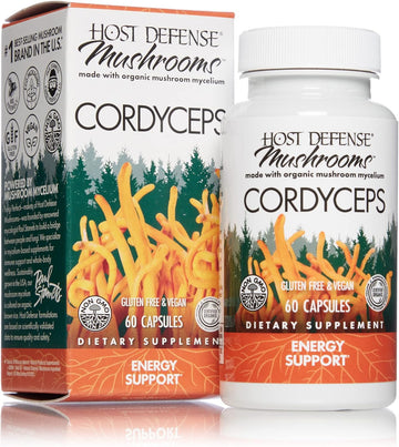 Host Defense, Cordyceps Capsules, Energy and Stamina Support, Mushroom Supplement, Unavored, 60