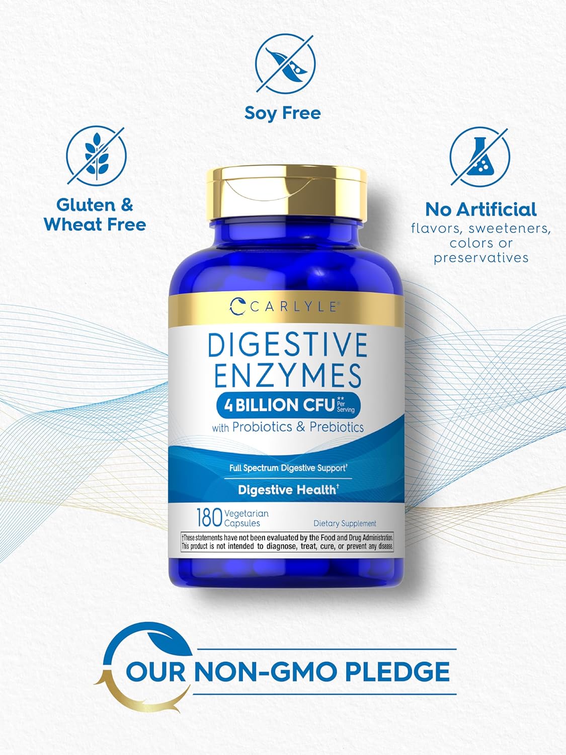 Carlyle Digestive Enzymes | with Probiotics & Prebiotics | 180 Capsules | Non-GMO and Gluten Free Supplement for Men & Women : Health & Household