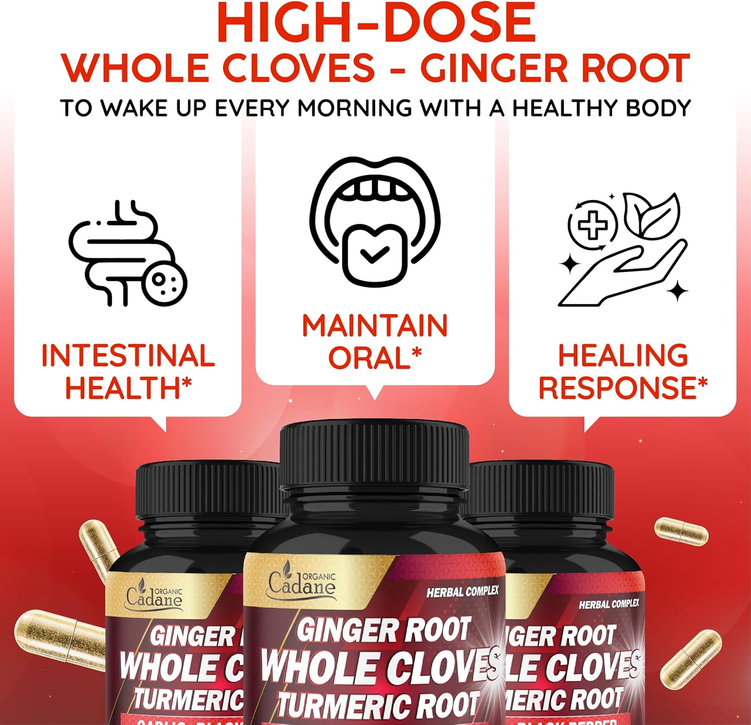 Organic Cadane 5-In-1 Whole Cloves Herbal Blend | Digestive & Immune Support | Clove, Ginger, Turmeric, Garlic, And Black Pepper | Non-Gmo, Vegan – 90 Capsules – 45-Day Supply : Health & Household