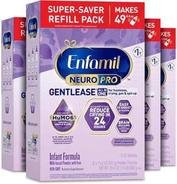 Enfamil NeuroPro Gentlease Baby Formula, Brain Building DHA, HuMO6 Immune Blend, Designed to Reduce Fussiness, Crying, Gas & Spit-up in 24 Hrs, Infant Formula Powder, Baby Milk, 30.4 Oz (Pack of 4)