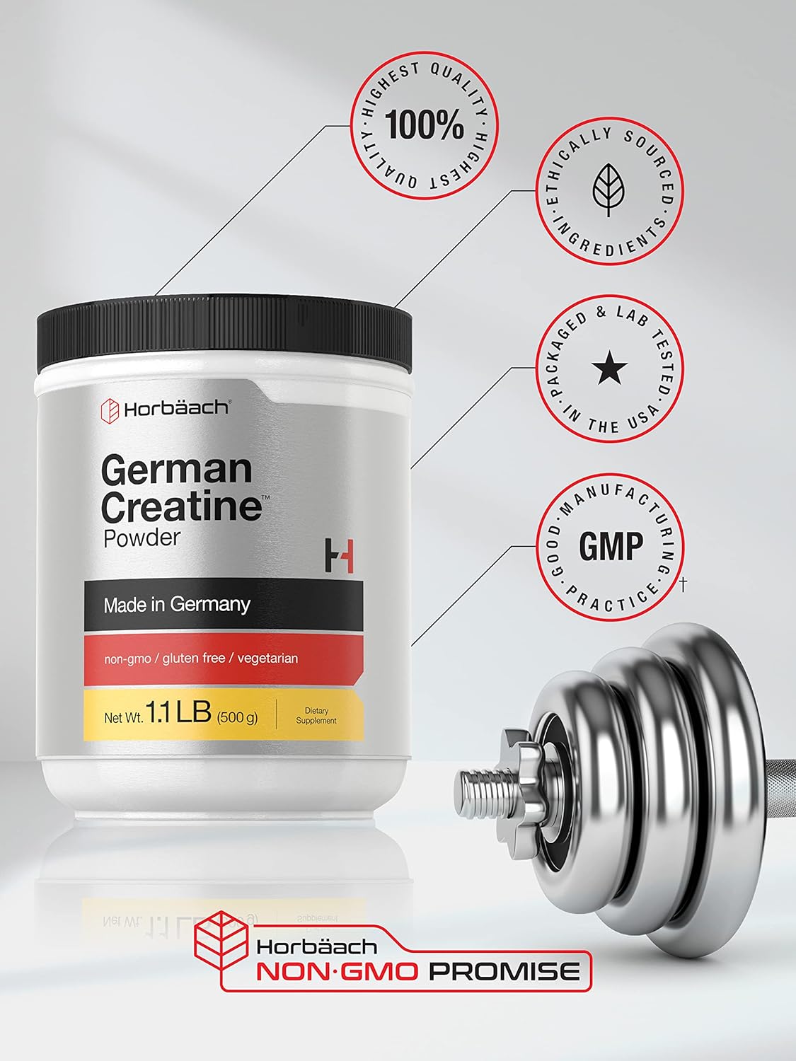 Horbäach German Creatine Powder 500g | Made in Germany with Creapure | Vegetarian, Non-GMO, and Gluten Free Dietary Supplement : Health & Household