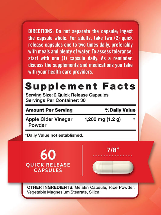 Nature'S Truth Apple Cider Vinegar Capsules | 1200Mg | Quick Release Pills | Non-Gmo & Gluten Free Supplement