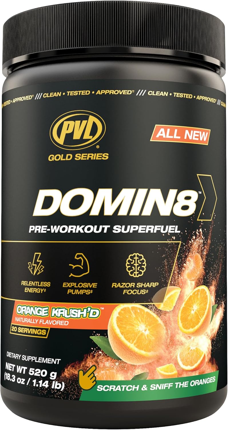 Gold Series Domin8 | Pre-Workout Superfuel - Full Dose Preworkout - 520 G - (Orange Krush'D)
