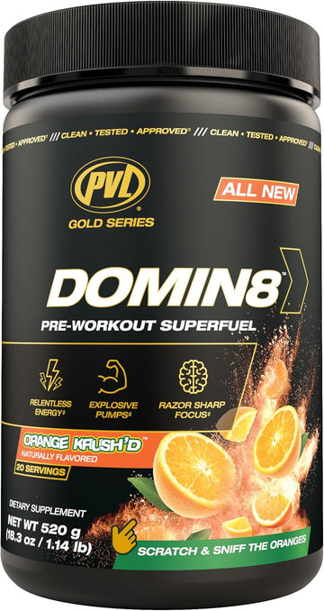 Gold Series Domin8 | Pre-Workout Superfuel - Full Dose Preworkout - 520 G - (Orange Krush'D)
