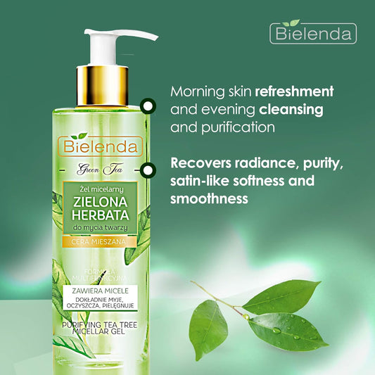 Bielenda Green Tea - Micellar Gel - Designed For Daily Cleansing And Purifying Combination Skin-Green Tea Micellar Gel For Face Cleansing - 200 Ml