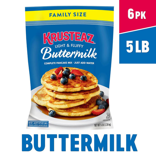 Krusteaz Complete Buttermilk Pancake and Waffle Mix, Light & Fluffy, 5 lb Bags (Pack of 6)