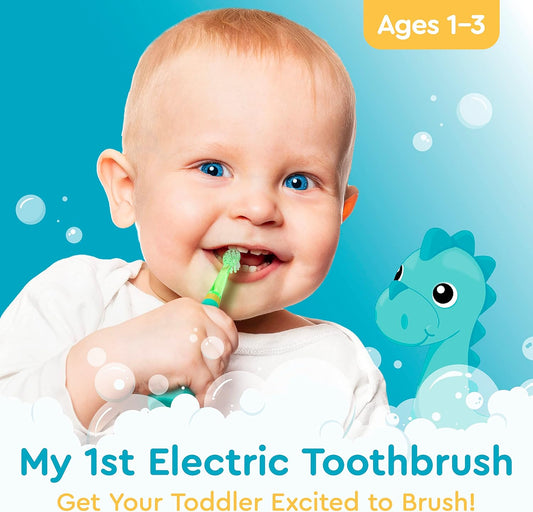 Brusheez Little Toddlers Sonic Toothbrush - Safe & Gentle Toothbrush for Ages 1-3 with Built-in, Light-Up 2-Minute Timer, Extra Brush Head, & Storage Base for First-Time Brushers (Rex The Dinosaur)