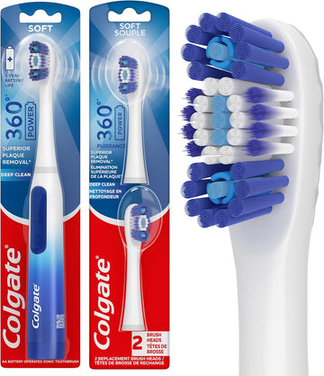 Colgate 360 Floss Tip Sonic Powered Battery Toothbrush, 2 Pack