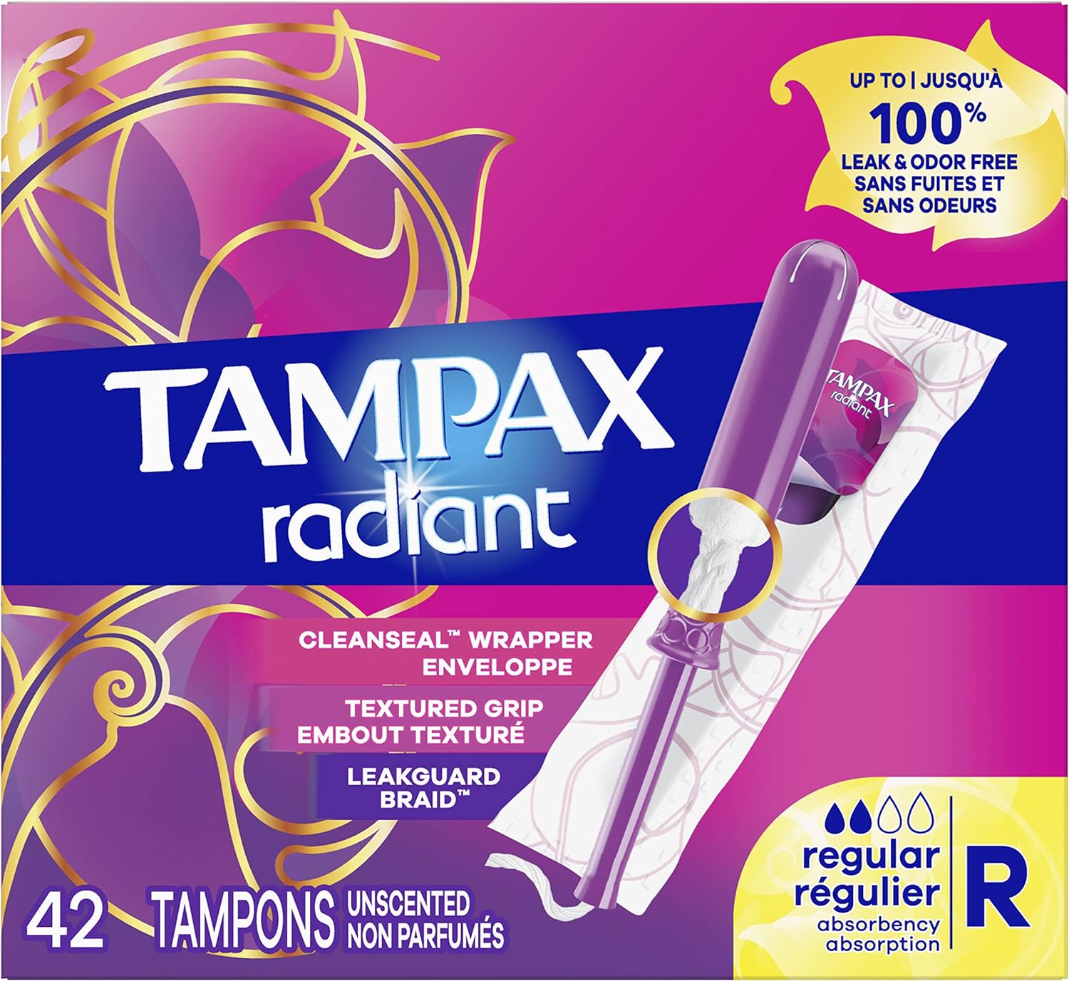 Tampax Radiant Tampons 42 R 2.7X 3/4/ 42ct, Pink and Blue