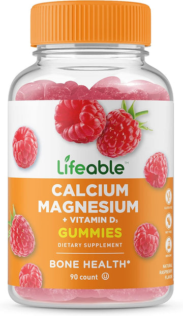 Lifeable Calcium Magnesium and Vitamin D Gummies - Great Tasting Natural Flavor Vitamin Supplements - Gluten Free GMO Free Chewable - for Bone Health - for Adults, Man, Women - 90 Gummies