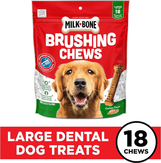 Milk-Bone Original Brushing Chews 18 Large Daily Dental Dog Treats Scrubbing Action Helps Clean Teeth