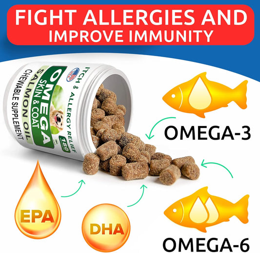 BARK&SPARK Omega 3 for Dogs - 180 Fish Oil Treats for Dog Shedding, Skin Allergy, Itch Relief, Hot Spots Treatment - Joint Health - Skin and Coat Supplement - EPA & DHA Fatty Acids - Alaskan Salmon