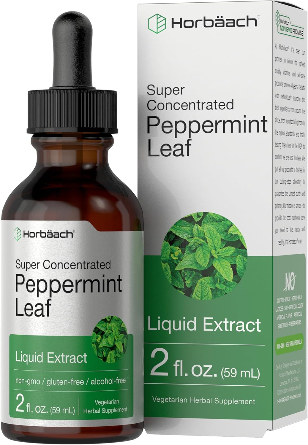 Horbäach Peppermint Leaf Liquid Extract | 2 fl oz | Vegetarian, Non-GMO & Gluten Free Herbal Supplement