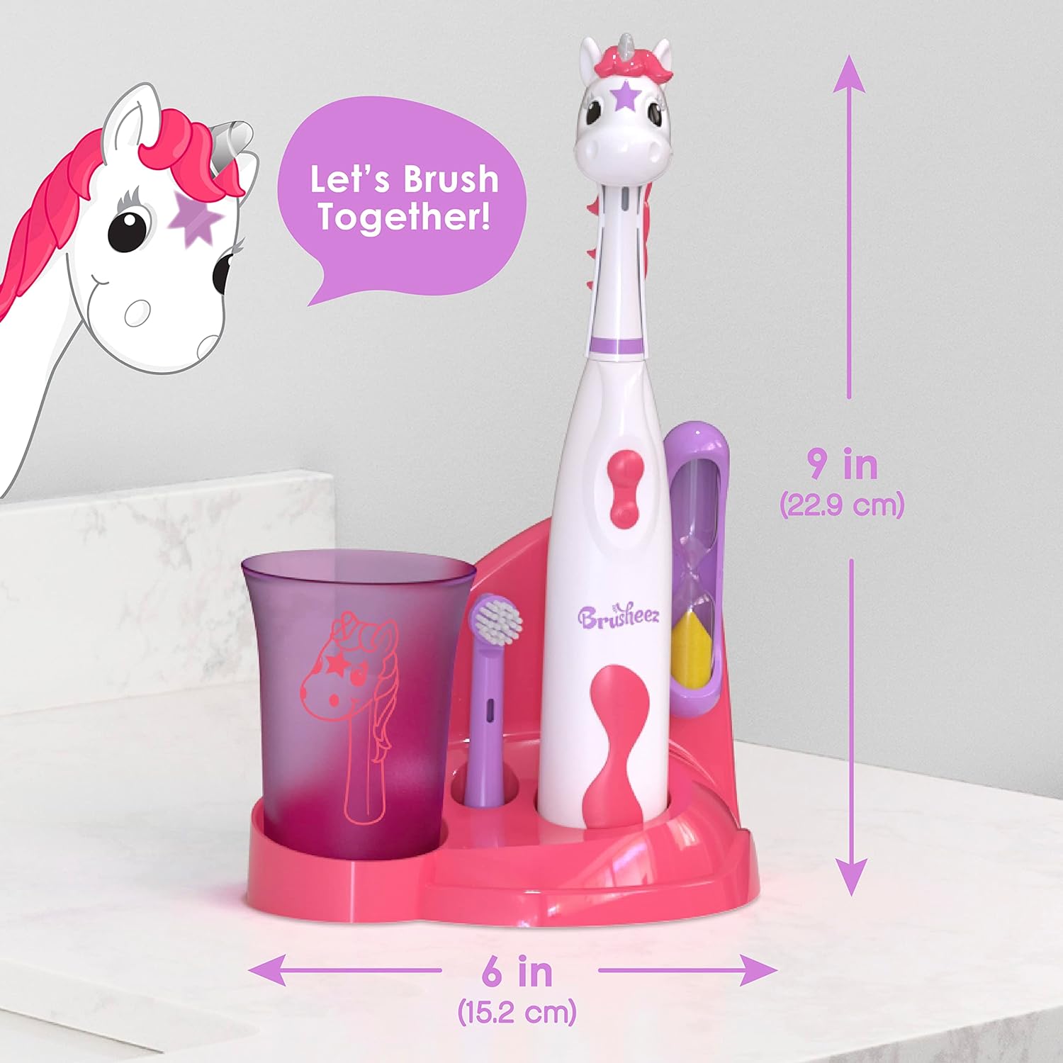 Brusheez® Kids’ Electric Toothbrush Set - Safe & Effective for Ages 3+ - Parent Tested & Approved with Gentle Bristles, 2 Brush Heads, Rinse Cup, 2-Minute Timer, & Storage Base (Sparkle the Unicorn) : Health & Household