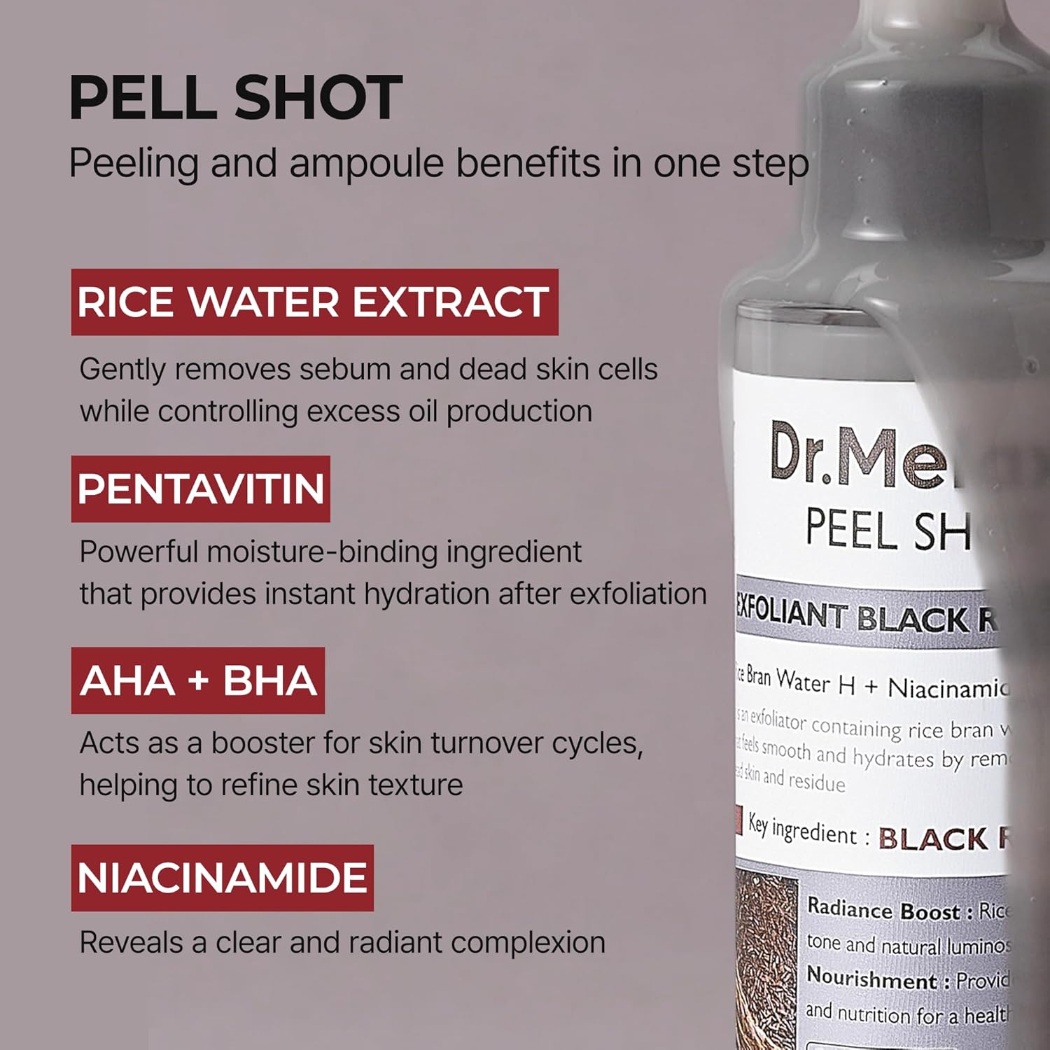 Peel Shot Glow Black Rice Peeling Ampoule, Soft Exfoliating Face And Body Scrub Dead Skin Cells, Blackheads Remover For All Skin Types, 80Ml