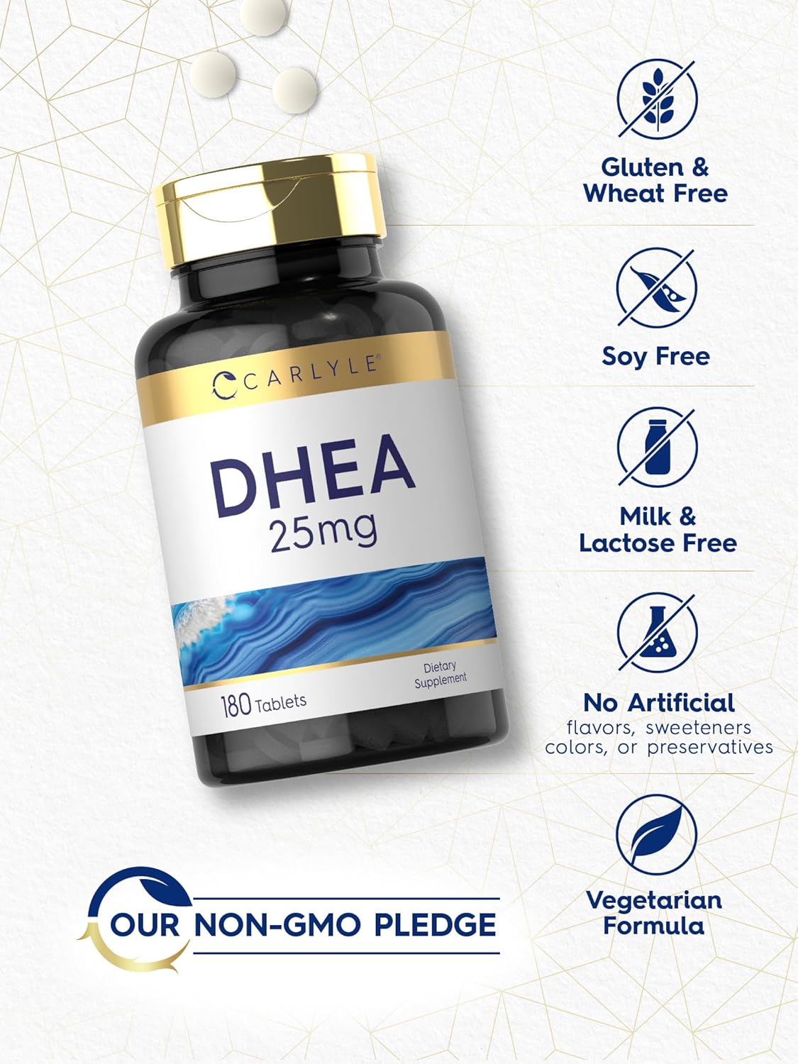 Carlyle DHEA 25mg Supplement | 180 Vegetarian Tablets | for Men and Women | Non-GMO & Gluten Free : Health & Household