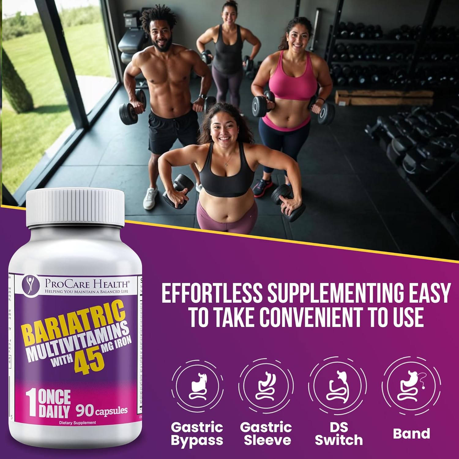 Procare Health Bariatric Multivitamin With Iron 45Mg (30 Easy To Swallow Capsules) - Post Op Bariatric Vitamins For Gastric Bypass Pills For Sleeve Patients, Sustain Recovery & Energy (1 Month Supply) : Health & Household