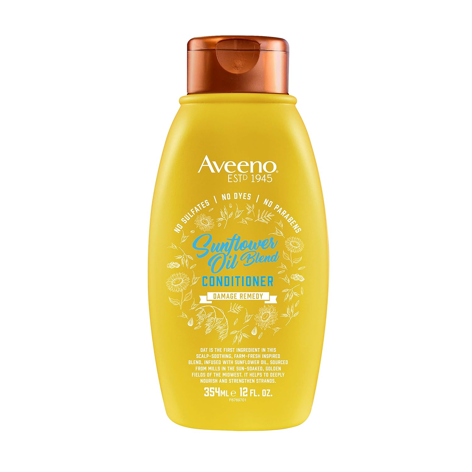 Aveeno Sunflower Oil Blend Conditioner, For Dry Damaged Hair, Dye, Paraben & Sulfate Surfactants Free, 12Oz