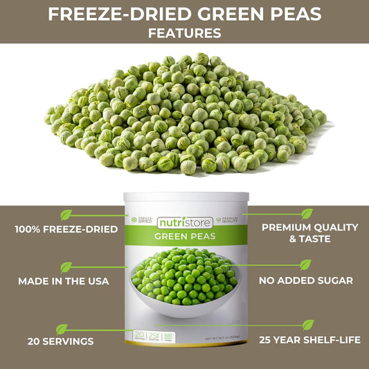 Nutristore Freeze Dried Green Peas | Vegetables for Healthy Snack or Long Term Storage | Emergency Survival Canned Food Supply | Bulk #10 Can Veggies | 25 Year Shelf Life | 20 Servings, 18.3 oz