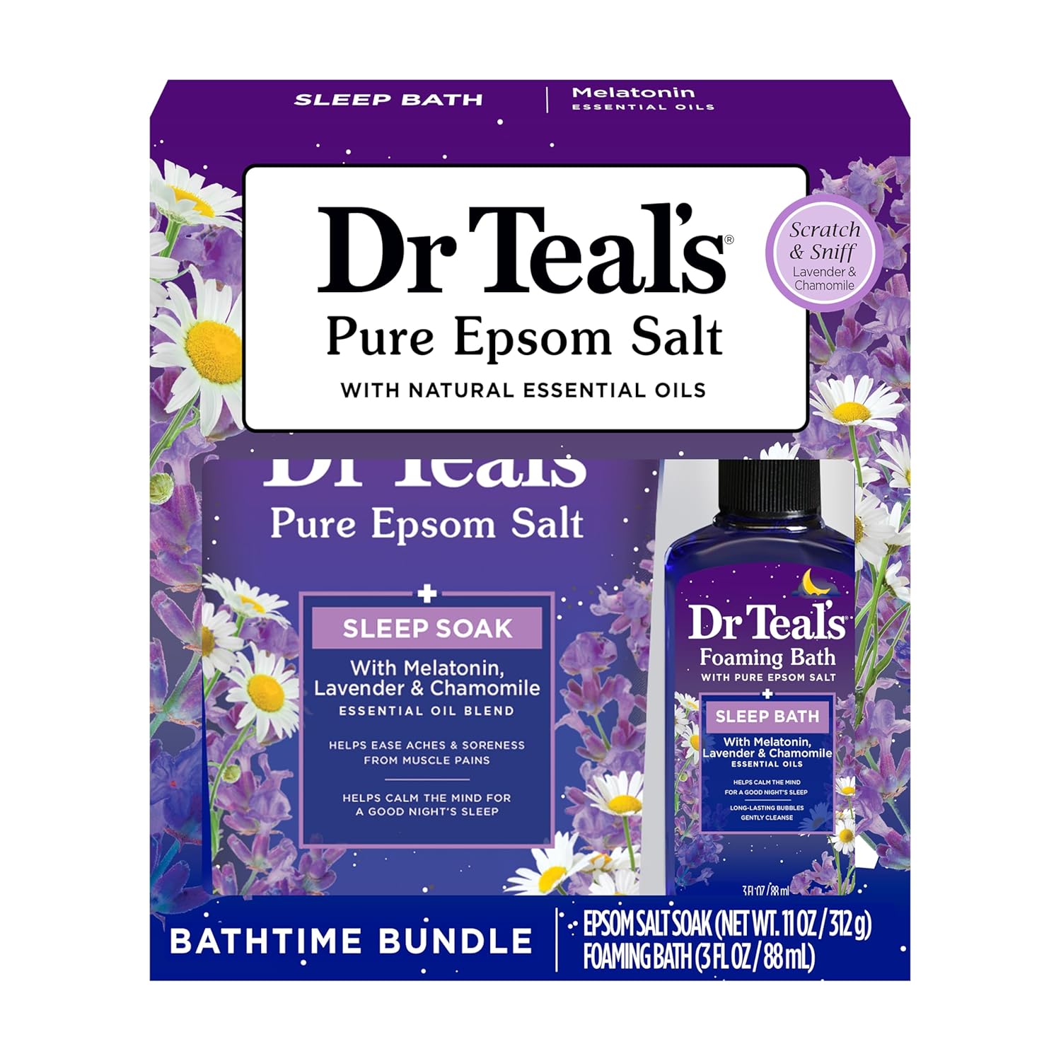 Dr Teal'S Melatonin & Essential Oil Blend Epsom Salt And Foaming Bath Sampler Set, 2 Piece