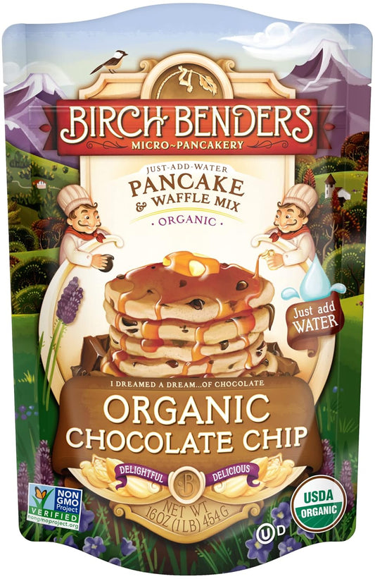 Birch Benders Organic Pancake and Waffle Mix, Non-GMO, Chocolate Chip, 16 Oz (Pack of 3)